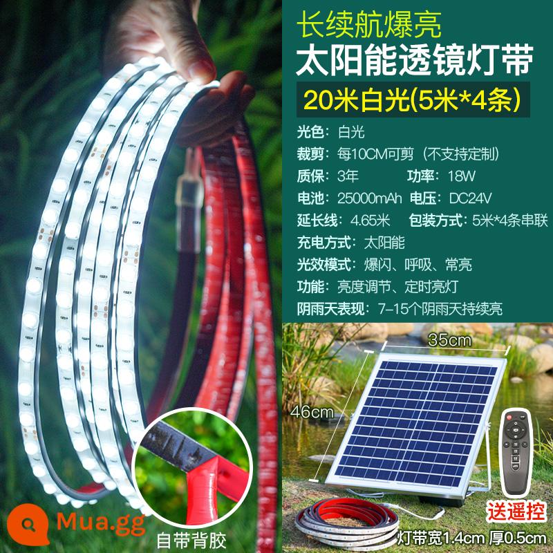 Đèn năng lượng mặt trời COB mới với đèn led chống nước ngoài trời thanh ánh sáng mềm sân siêu sáng biệt thự sân vườn ban công bầu không khí ánh sáng - Dải đèn giặt tường thấu kính nổ-Ánh sáng trắng 20 mét [5 mét 4 dải] Mô hình kỹ thuật Điều khiển ánh sáng thông minh