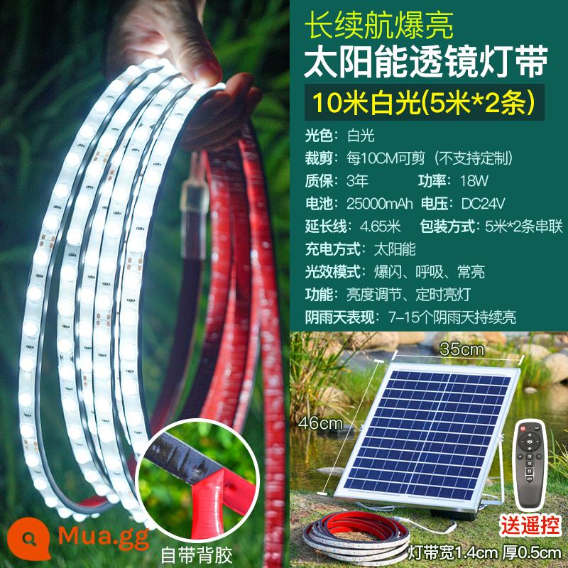 Đèn năng lượng mặt trời COB mới với đèn led chống nước ngoài trời thanh ánh sáng mềm sân siêu sáng biệt thự sân vườn ban công bầu không khí ánh sáng - Dải đèn rửa tường ống kính nổ-Ánh sáng trắng 10 mét [5 mét 2 dải] phong cách kỹ thuật điều khiển ánh sáng thông minh