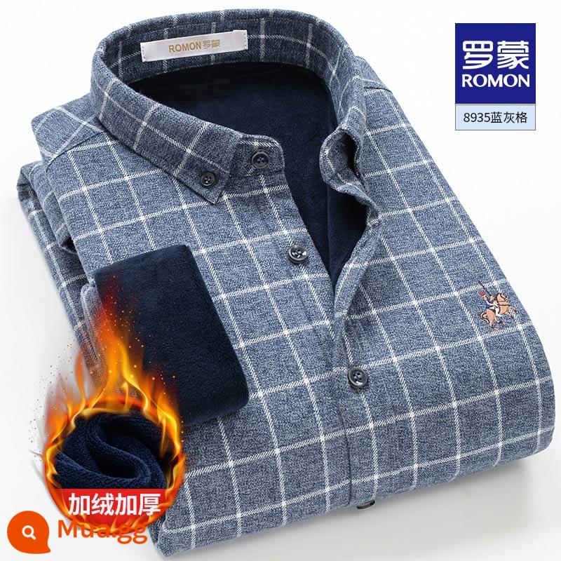 [Hui] Áo Sơ Mi Romon Nam Cotton 2022 Thu Đông New Plus Nhung Dày Dặn Quần Áo Làm Nóng Dài Tay Nam - 9C088935 lưới xanh xám