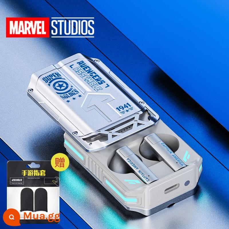 Tai nghe Bluetooth Disneyland Tai nghe không dây E -Sports Game Thể thao Giảm - Thiết kế thanh trượt★Silver★Captain America [Chip trò chơi đèn thở đầy màu sắc 5.3 & tương thích với nhiều thiết bị khác nhau]