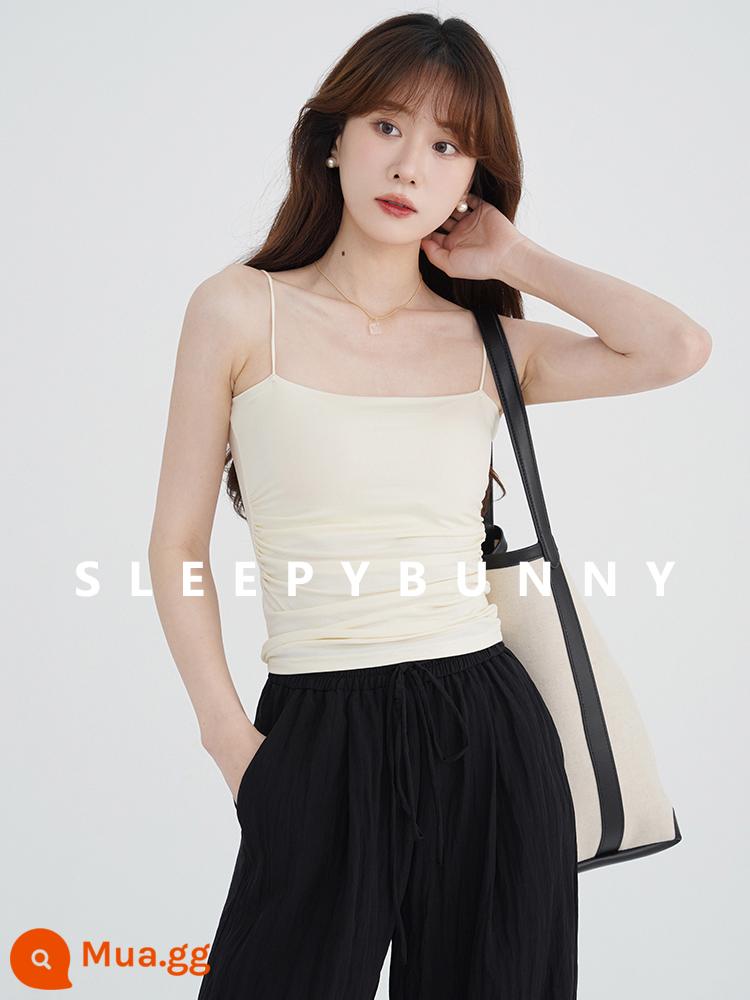 Sleepy Rabbit 2pcs-10 Tự Kèm Miếng Lót Ngực Miệng Dẹt Sling Áo Khoác Ngoài Đa Năng Mỏng Đồng Màu Vest Dệt Kim Mùa Hè Mặc Trong - Kem mơ