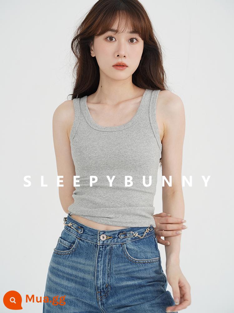 Buồn Ngủ Thỏ 1W + Cổ Vuông Nhỏ Áo Vest Nữ Mùa Hè Retro Slim Slim Đơn Giản Bên Trong Mặc Ngắn Yếm Top - xám nhạt