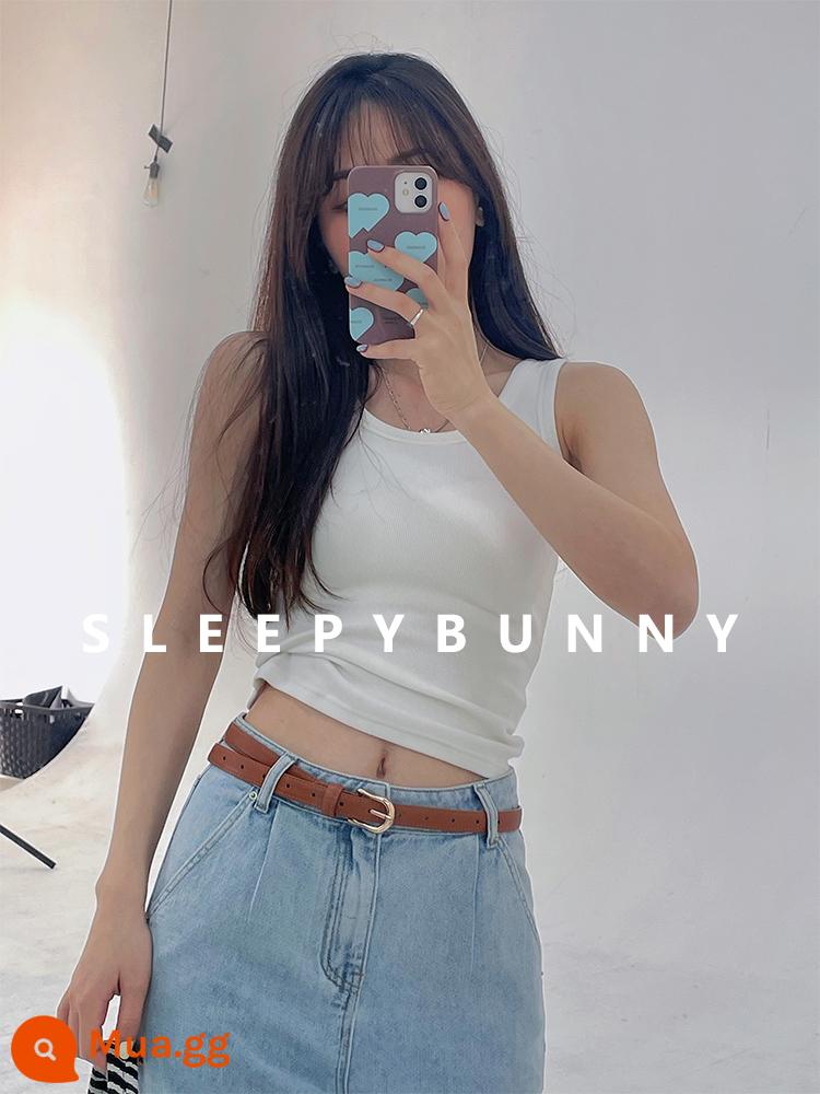 Buồn Ngủ Thỏ 1W + Cổ Vuông Nhỏ Áo Vest Nữ Mùa Hè Retro Slim Slim Đơn Giản Bên Trong Mặc Ngắn Yếm Top - màu trắng kem