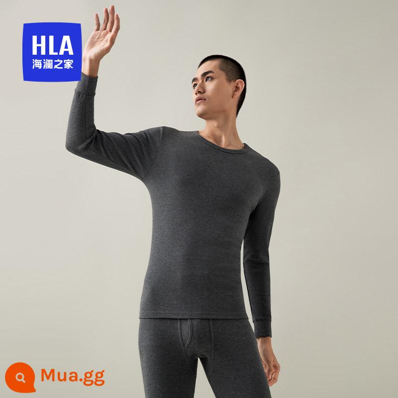 HLA/Heilan Trang chủ Quần áo và quần cotton nguyên chất sưởi ấm cho nam giới Cổ tròn mùa thu Quần áo mùa thu cho bé trai Quần vệ sinh Áo len cotton - Cây gai dầu màu xám đậm 8016