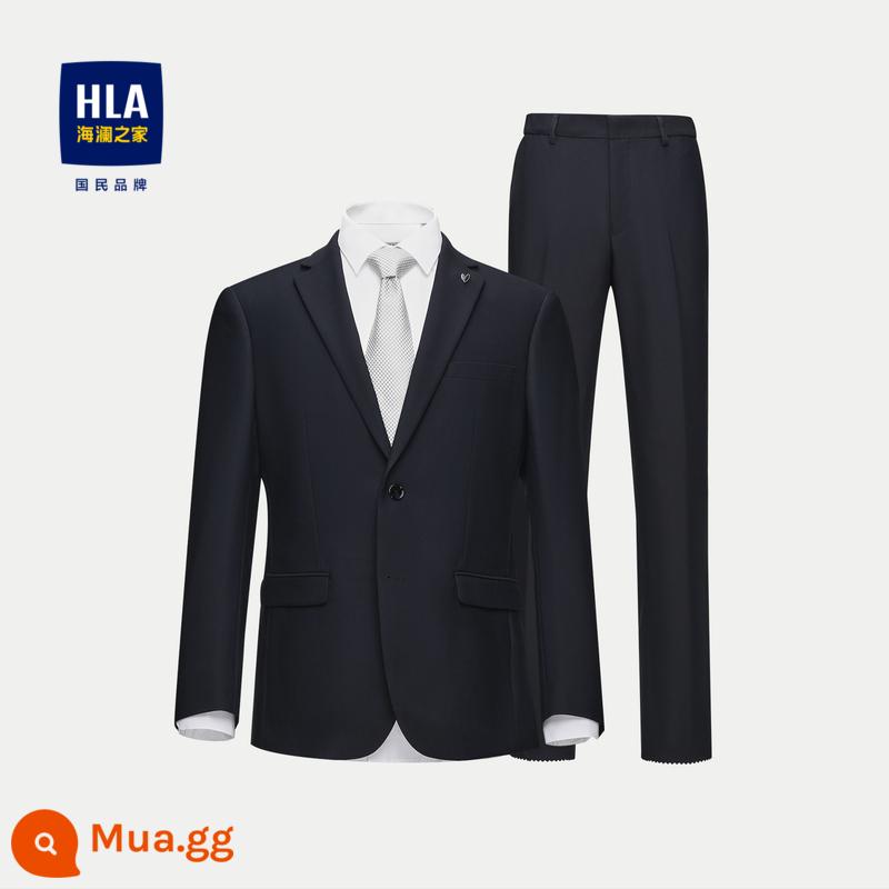 [Bộ phương Tây] Bộ vest nam HLA/Hailan House dễ chăm sóc không cần ủi bộ đồ cưới phỏng vấn công việc nam mùa xuân và mùa thu - Trâm cài màu tương phản Phong cách tiêu chuẩn-Xanh hải quân 11