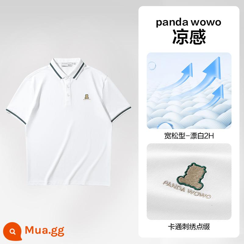 HLA/Hailan Nhà Tam Quốc Thêu Nhãn Mùa Hè Mới Nhiều Màu Nam Ve Áo Nữ Tay Ngắn Công Sở Áo Nam - Cool Panda-Tẩy trắng 2H