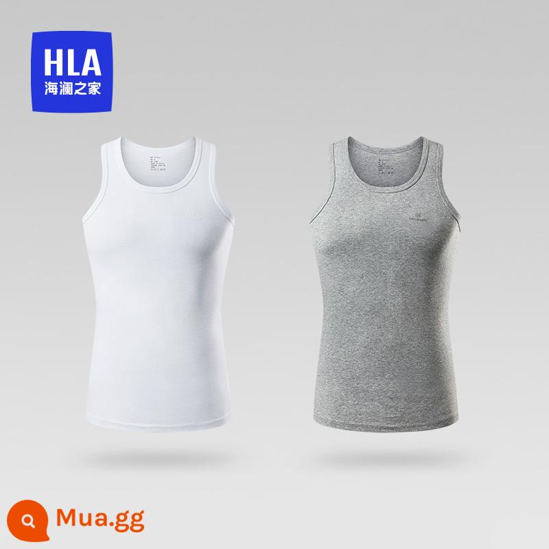 HLA/Hailan Nhà Áo Vest Nam 2 Miếng Cotton Nguyên Chất Thoáng Khí Đồng Màu Mùa Hè Đáy Mặc Phần Mỏng Trắng Quần Lót Nam - Nắng trống + xám sương 9068