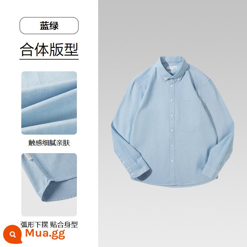 [Cotton Oxford kéo sợi] HLA/Hailan House Light Business Mùa xuân và mùa thu 2023 Áo sơ mi nam dài tay mới - Vải 96-Oxford xanh xanh có túi