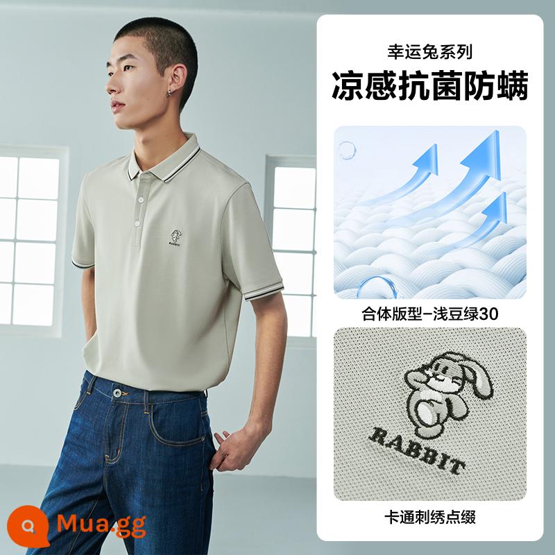 Nhà của Hải Lan Hứa Ngụy Châu cotton băng giá năng lượng mát mẻ thỏ may mắn Áo sơ mi POLO ngắn tay 23 Xia Xin Áo phông trắng nam - Cảm giác mát lạnh kháng khuẩn chống giun - Asame green 30