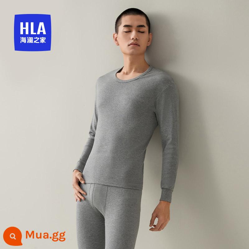 HLA/Heilan Trang chủ Quần áo và quần cotton nguyên chất sưởi ấm cho nam giới Cổ tròn mùa thu Quần áo mùa thu cho bé trai Quần vệ sinh Áo len cotton - Cây gai dầu màu xám nhạt 8017