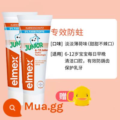 elmex Ai Meishi kem đánh răng trẻ em bàn chải đánh răng cho bé bé một tuổi 2 lon 1 chống sâu bướm fluoride 3-6-12 không nuốt - Kem đánh răng 2 gói (tặng kèm cốc đánh răng) 6-12 tuổi