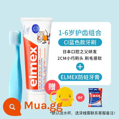 elmex Ai Meishi kem đánh răng trẻ em bàn chải đánh răng cho bé bé một tuổi 2 lon 1 chống sâu bướm fluoride 3-6-12 không nuốt - Kem Đánh Răng Trẻ Em + Bàn Chải Đánh Răng CI Mẫu Xanh Dương