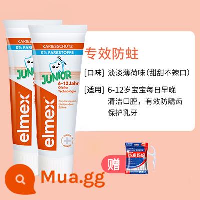 elmex Ai Meishi kem đánh răng trẻ em bàn chải đánh răng cho bé bé một tuổi 2 lon 1 chống sâu bướm fluoride 3-6-12 không nuốt - Kem đánh răng 2 gói (kèm chỉ nha khoa) 6-12 tuổi