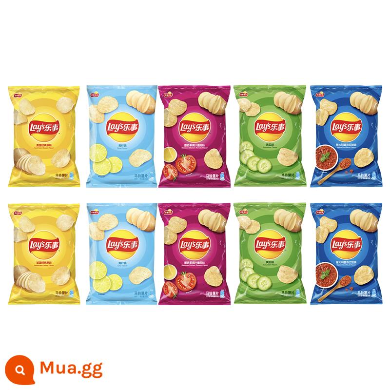 Lay's Khoai Tây Chiên Gói Lớn 70G * 10 Túi Thực Phẩm Phồng Gói Quà Ăn Vặt Snack Chính Hãng Khoai Tây Chiên Bán Buôn - [10 túi] Vị nguyên bản + chanh + cà chua + dưa leo + hầm đỏ, mỗi loại 2 túi.