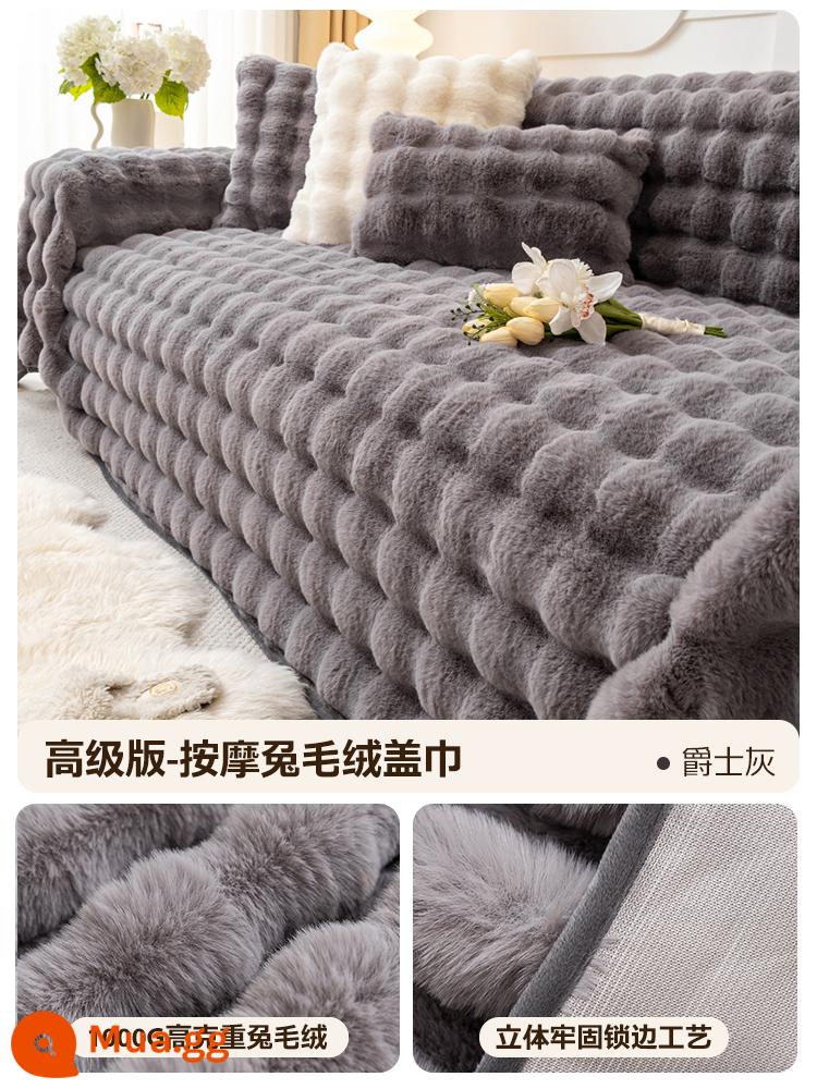 Vỏ sofa nhung thỏ dày mùa đông, vỏ bọc tay vịn cao cấp, vỏ sofa, chăn đệm ghế đa năng trọn gói - Rabbit Plush-Jazz Grey [Phiên bản cao cấp Cảm giác dày 1000g]