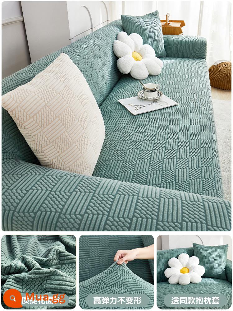 Vỏ bọc ghế sofa đàn hồi bằng nhung Jacquard Vỏ bọc đa năng bao gồm tất cả các loại chống mèo chống trầy xước phổ biến bốn mùa mới 2023 vỏ bọc ghế sofa mùa thu đông - Họa tiết Yan - cỏ xanh