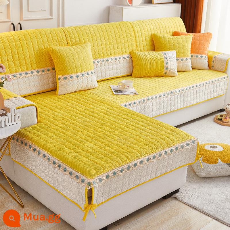 2022 Mới Vải Ren Sofa Đệm Mùa Đông Sang Trọng Đệm Chống Trơn Trượt Đa Năng Đa Năng Ghế Sofa Bao Vải Đệm - lông đuôi - màu vàng