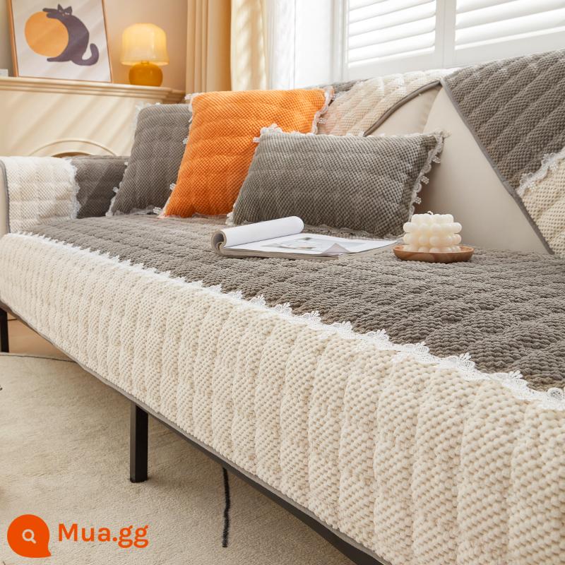 Đệm sofa vải nhung, đệm chống trượt đa năng cho mọi mùa, vỏ sofa phổ thông mùa thu đông, đệm ghế vải khăn, mùa đông - Thì thầm - xám đen