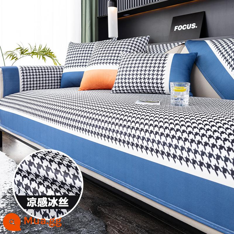 Đệm sofa Houndstooth, đệm ngồi phổ thông cho mọi mùa, vỏ bọc cao cấp nhẹ nhàng sang trọng, đệm ghế viền ren, vải bọc thu đông - Ngàn khối băng xanh