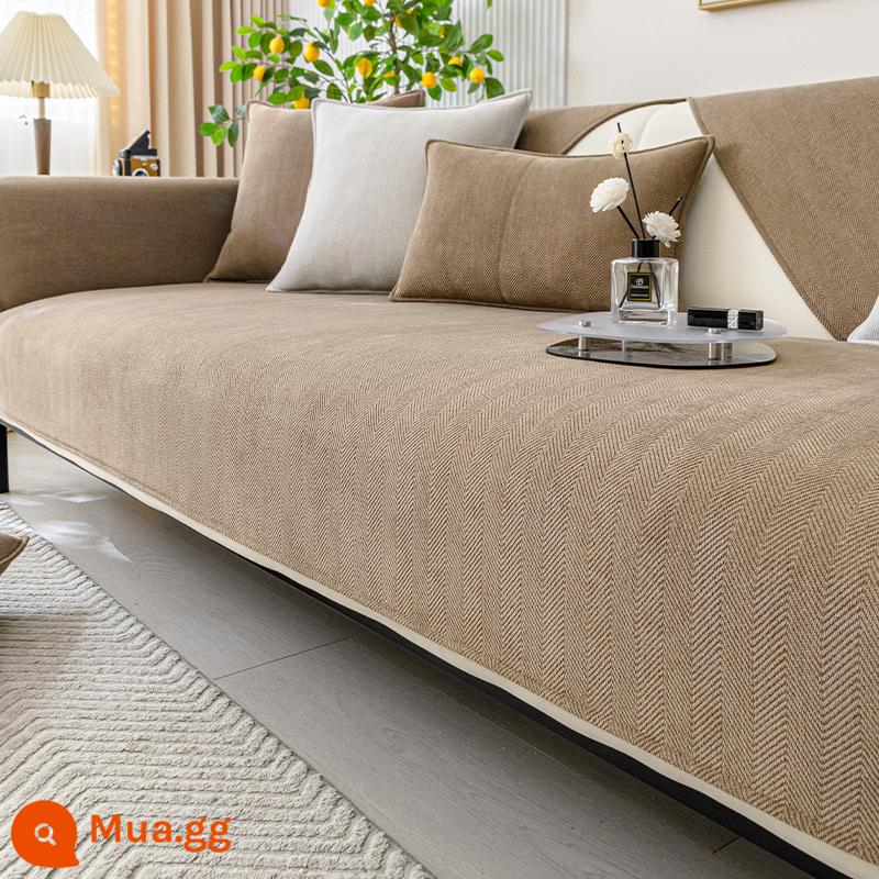 Voan Sofa Đệm Bốn Mùa Đa Năng Chống Trơn Trượt Vải Bọc Ghế Sofa Da 2023 Mới Tùy Chỉnh Đệm Tựa Lưng - Shure màu nâu sữa