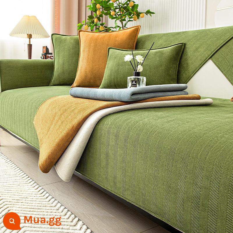 Voan Sofa Đệm Bốn Mùa Đa Năng Chống Trơn Trượt Vải Bọc Ghế Sofa Da 2023 Mới Tùy Chỉnh Đệm Tựa Lưng - Shure-Matcha Xanh