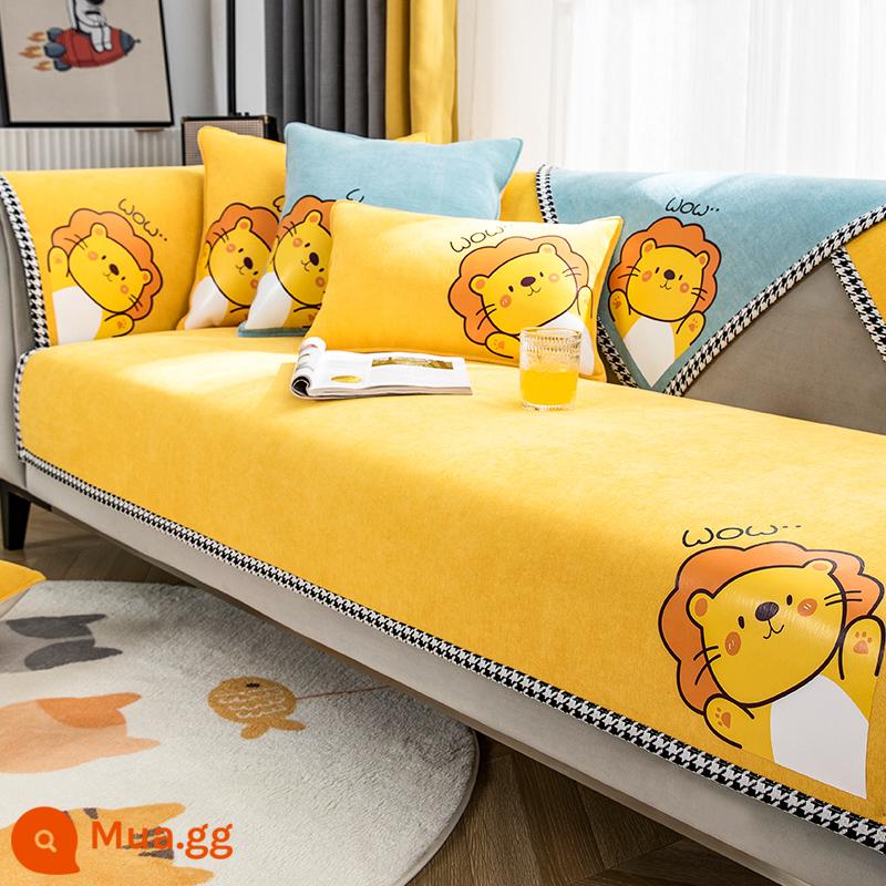 Voan Ghế Sofa Đệm Bốn Mùa Đa Năng 2021 Mới Đơn Giản Hiện Đại Chống Trơn Trượt Ghế Sofa Bọc Ghế Vải Khăn - Chú sư tử nhỏ màu vàng ấm áp