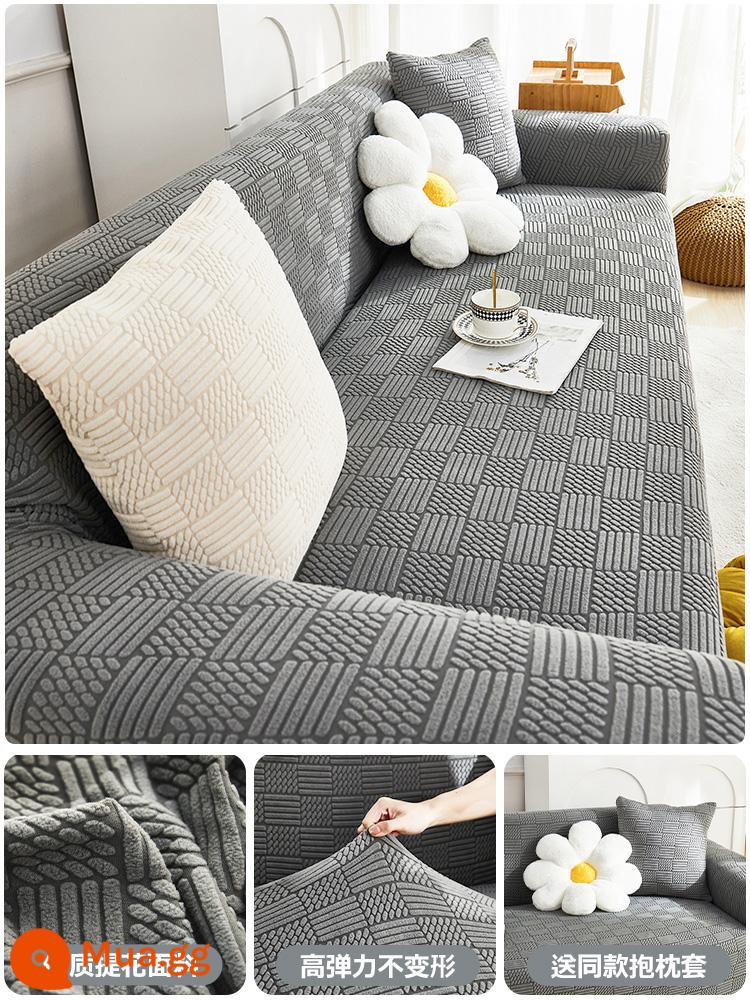 Vỏ bọc ghế sofa đàn hồi bằng nhung Jacquard Vỏ bọc đa năng bao gồm tất cả các loại chống mèo chống trầy xước phổ biến bốn mùa mới 2023 vỏ bọc ghế sofa mùa thu đông - Mẫu màu - xám