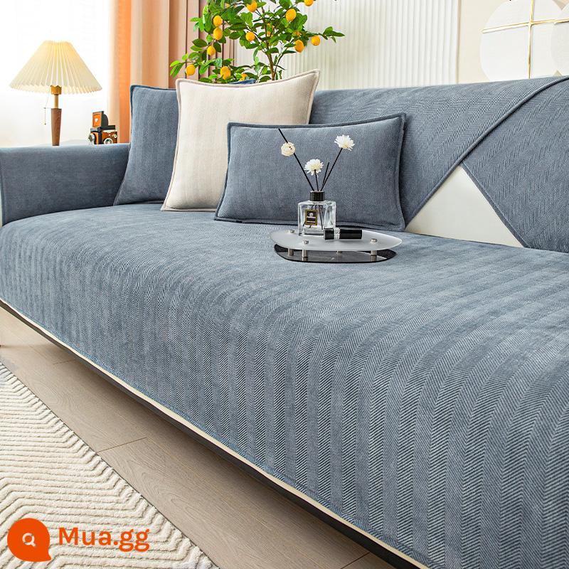 Voan Sofa Đệm Bốn Mùa Đa Năng Chống Trơn Trượt Vải Bọc Ghế Sofa Da 2023 Mới Tùy Chỉnh Đệm Tựa Lưng - Màu xám xanh Shure