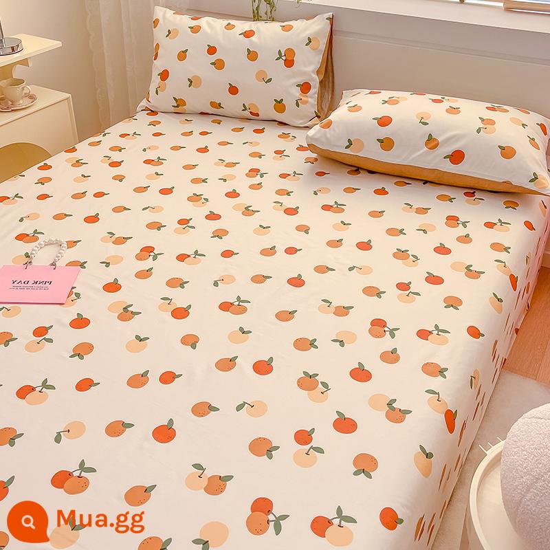 Mùa hè cotton nguyên chất 100 tấm đơn giường đôi 1,8 mét cotton đơn tấm chăn 2 vỏ gối bộ ba mảnh 1,5 mét - Tình yêu cây táo gai