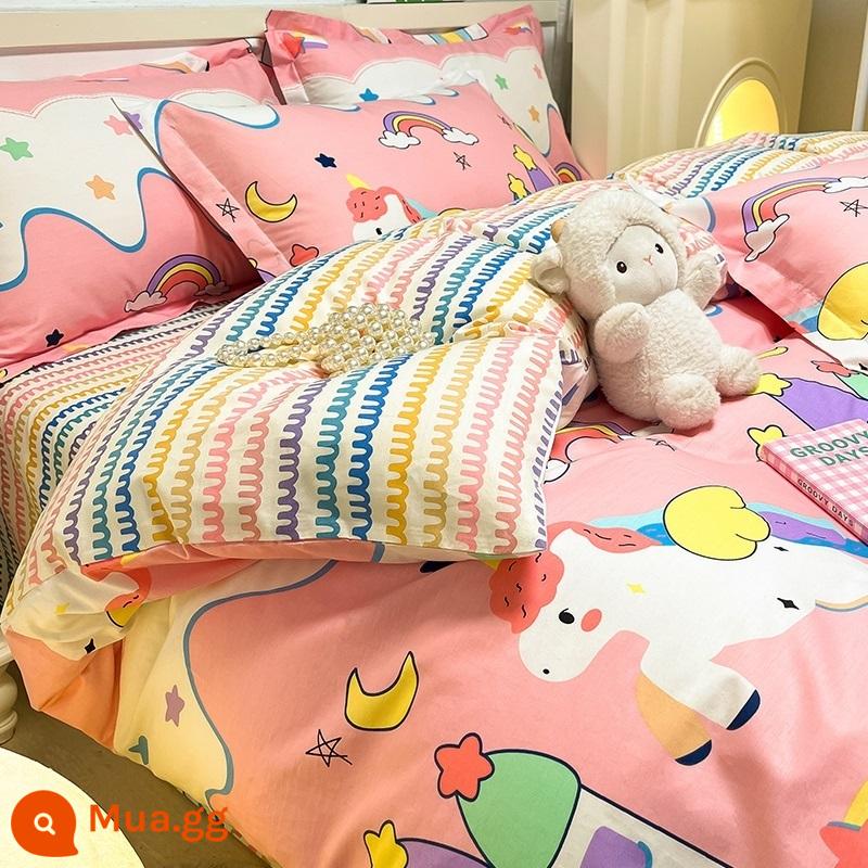 Ins Phong Cách Hoạt Hình Chăn Ga Gối Cotton Nguyên Chất Bộ 4 Món 100 Cotton Ký Túc Xá Sinh Viên Ga Giường Trang Bị Vỏ Chăn Bộ 3 Món - bột thiên mã