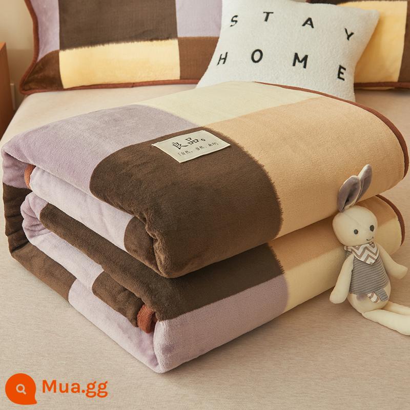 Mùa hè chăn mỏng san hô flannel điều hòa chăn ngủ trưa văn phòng khăn dày trải giường - cà phê kẻ sọc retro