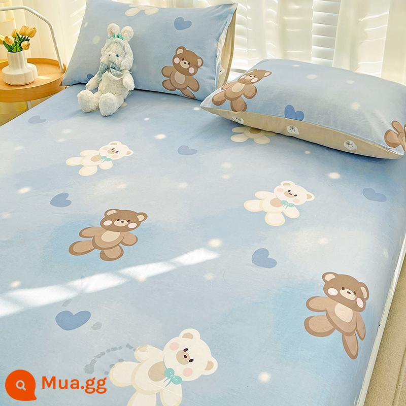 Hoạt Hình 100 Tấm Cotton Một Mảnh Ký Túc Xá Trẻ Em Đơn Đôi Chăn Đơn Học Sinh Cậu Bé Áo Gối Ba Bộ - ôm gấu