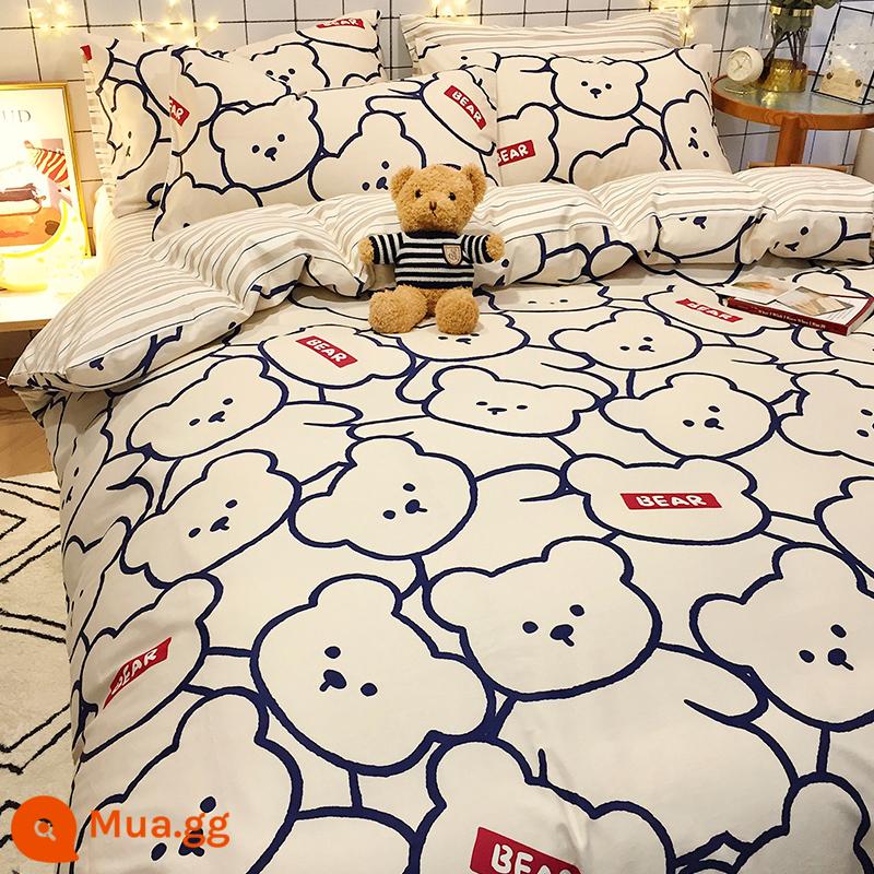 Ins gió hoạt hình giường cotton bốn món Bộ 100 cotton trẻ em bé trai ký túc xá bộ ba giường xuân thu vỏ chăn - gấu dễ thương