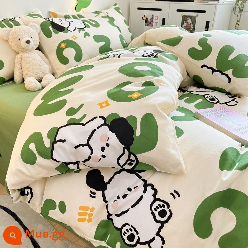 Ins Phong Cách Hoạt Hình Chăn Ga Gối Cotton Nguyên Chất Bộ 4 Món 100 Cotton Ký Túc Xá Sinh Viên Ga Giường Trang Bị Vỏ Chăn Bộ 3 Món - chó momo