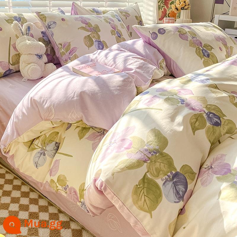 Phong Cách Bắc Âu Ins Đơn Giản Bộ 4 Món Bộ Chăn Ga Gối Cotton 100 Mỹ Nhẹ Sang Trọng Giường Vỏ Chăn 3 Mảnh Trang Bị Tấm - hoa tử đằng