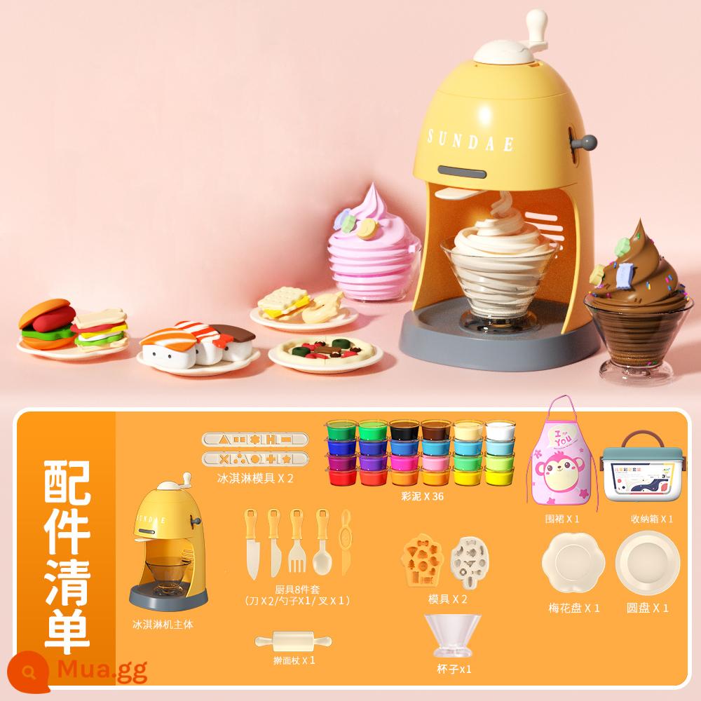 Hamburger plasticine không độc hại màu bùn trẻ em siêu nhẹ đất khuôn dụng cụ đất sét mô hình bé gái đồ chơi - Bộ 36 lon đất sét màu "máy làm kem + hộp đựng" 88 món [tạp dề miễn phí]