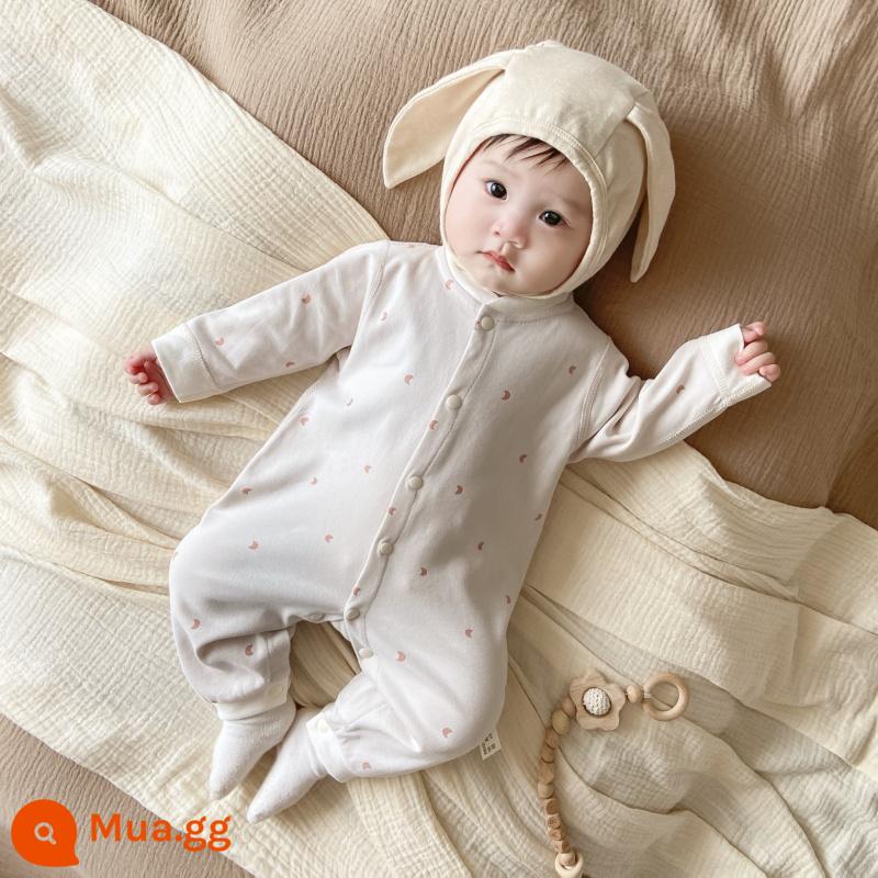 Bộ áo liền quần cotton nguyên chất cho bé sơ sinh dành cho nam và nữ, áo khoác kiểu phương Tây, quần yếm, quần áo đi chơi thu đông cho bé, quần áo trong dài tay - Bộ áo liền quần cotton mặt trăng