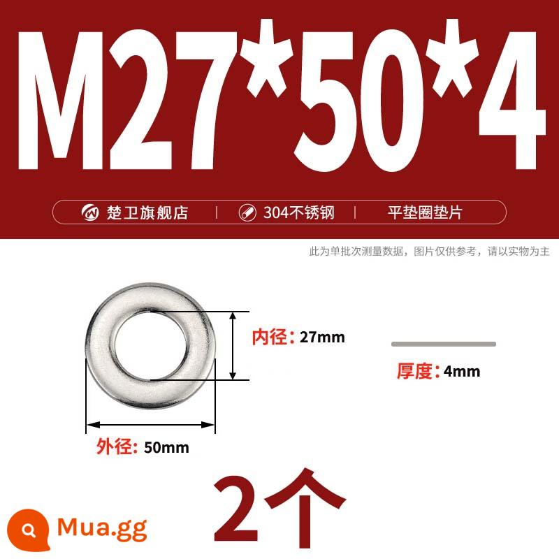 Vòng đệm bằng thép không gỉ 304 vít dày tròn kim loại máy giặt phẳng meson M3M4M5M6M8M10-M24 - M27*50*4 (2 cái)