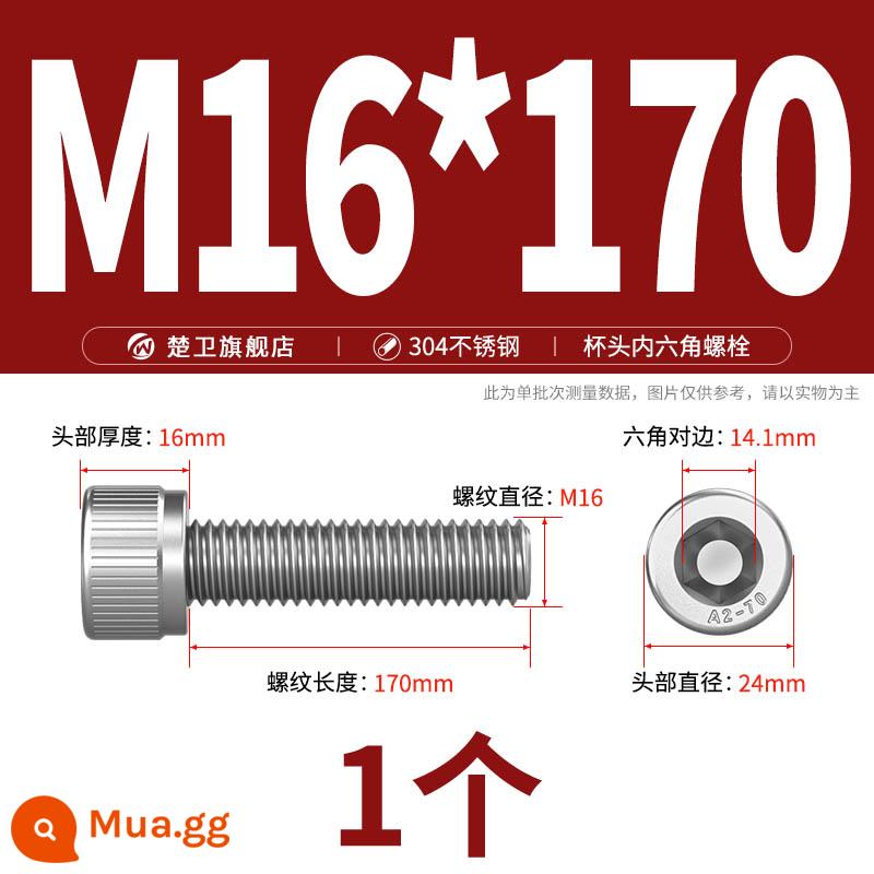 Thép không gỉ 304 cốc đầu lục giác vít đầu trụ vít nối dài 10mm bu lông M2M3M4M5M6M8 - M16*170 (1 cái)