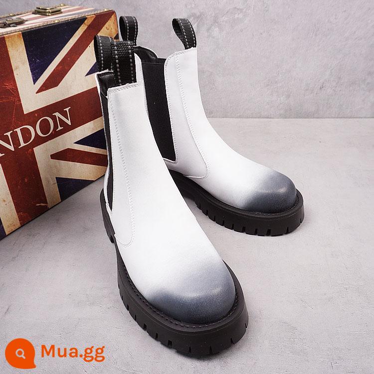 Mùa thu và mùa đông Mid -tube Mid -Tube Tube Tube Chelsea Martin Boots British Boot - Tay áo màu trắng đen lót đơn phiên bản thường