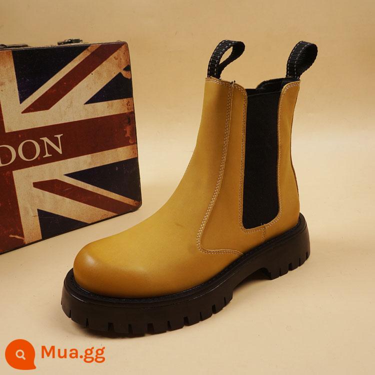 Mùa thu và mùa đông Mid -tube Mid -Tube Tube Tube Chelsea Martin Boots British Boot - Tay áo li đơn màu vàng phiên bản thường