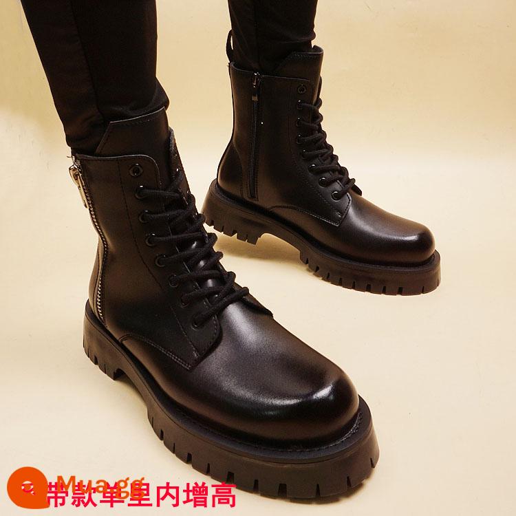 Mùa thu và mùa đông Mid -tube Mid -Tube Tube Tube Chelsea Martin Boots British Boot - Giày đơn màu đen có dây buộc, có lớp lót bên trong dày hơn