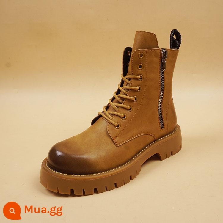 Mùa thu và mùa đông Mid -tube Mid -Tube Tube Tube Chelsea Martin Boots British Boot - Lớp lót đơn màu vàng có dây buộc tăng chiều cao