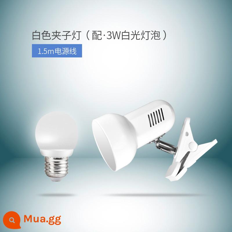 Cắm đơn giản phòng ngủ đầu giường kẹp đèn LED để bàn phòng ngủ bảo vệ mắt ký túc xá bàn học sinh trẻ em đèn kẹp tóc - Trắng (với bóng đèn LED trắng 3W)