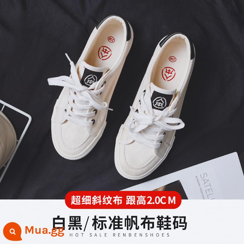 Renben 2022 Mẫu Đôi Giày Vải Giày Sneakers Ins Triều Mùa Xuân Phong Cách Hot Giày Nhỏ Màu Trắng Giày Nữ Phong Cách Cổ Điển Mới - trắng và đen