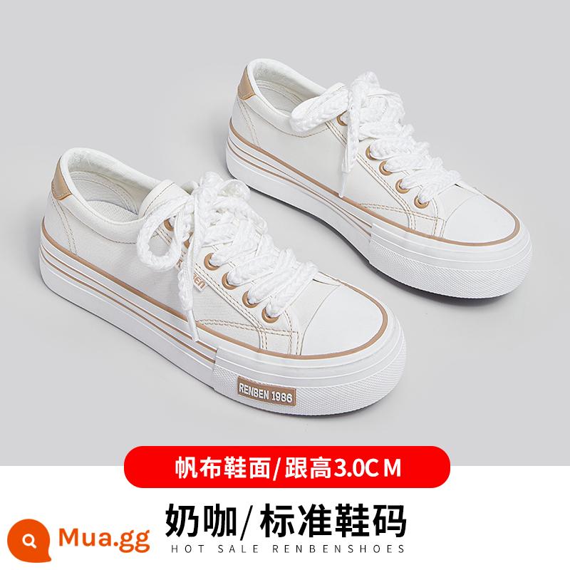 Renben Retro Giày Nữ Thể Thao Mùa Xuân Giày Sneaker Mới 2023 Buộc Dây Cổ Thấp Nữ Chính Thức Hàng Đầu - cà phê sữa