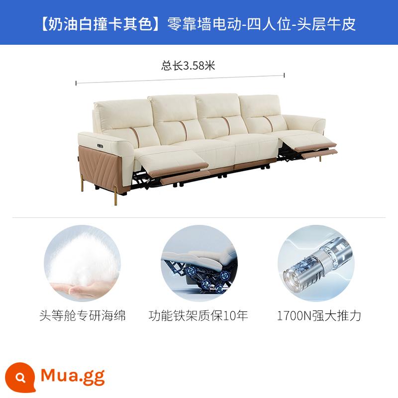 Sofa da Chivas hạng nhất ánh sáng hiện đại sang trọng phong cách kem phòng khách điện chức năng Sofa phô mai 50825 - Màu trắng kem với màu kaki - không sát tường - xe điện đôi bốn chỗ - giao hàng 15 ngày