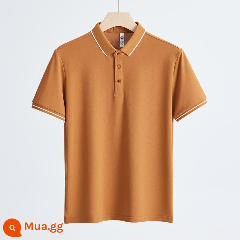 Mùa Hè Mới 2023 Băng Lụa Cotton Cao Cấp Áo Sơ Mi Nam Ngắn Tay Công Sở Đường Mỏng Ve Áo Áo Thun Top Ralph Lauren Polo - nâu