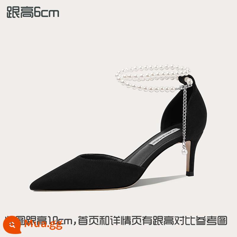 Lily Wei2023 giày cao gót ngọc trai mùa hè size lớn 40-43 gót đẹp 41 xăng đan nữ size nhỏ 313233 Baotou - Đen [chiều cao gót 6cm]