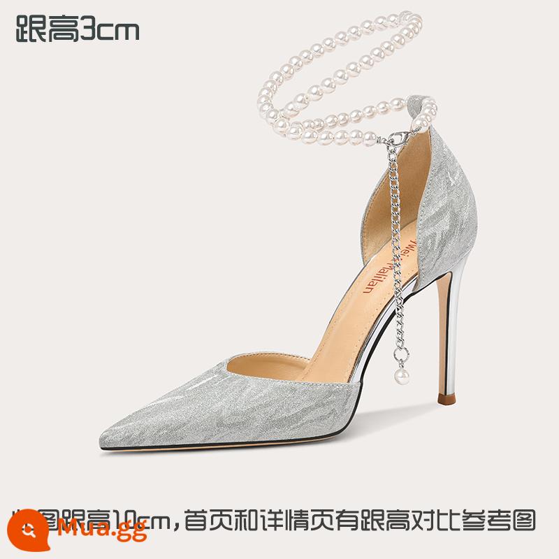 Lily Wei2023 giày cao gót ngọc trai mùa hè size lớn 40-43 gót đẹp 41 xăng đan nữ size nhỏ 313233 Baotou - Bạc [chiều cao gót 3cm]